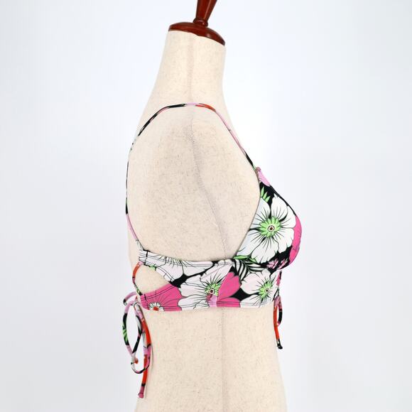 Salt+Cove Women Floral Print Shirred Tied Front Longline Swim Bikini Top Size S - Picture 5 of 7